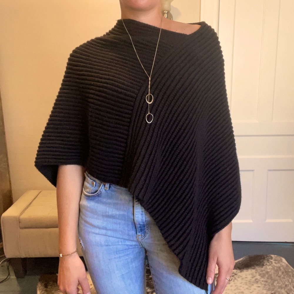 Cozy black sweater poncho